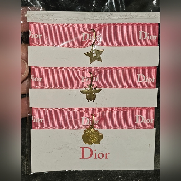 Dior Authentic Ribbon wrap bracelets with gold charms. Set of 3. New in Package. - Picture 7 of 7